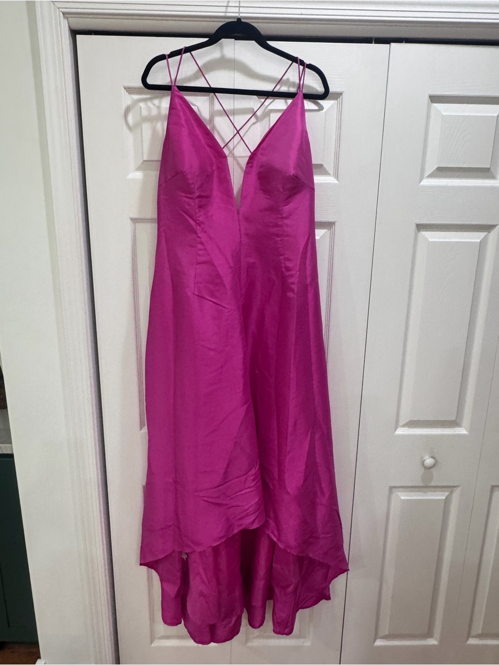 Calvin Klein Hot Pink High-Low Slip Dress with Strappy Back